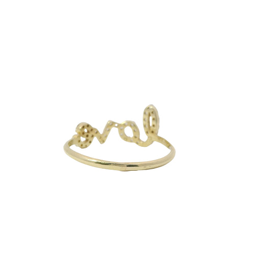 14KT Gold Ring Women's Light Weight White CZ Stone Cursive "Love" Band