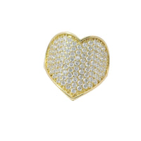14KT Gold Ring Women's Curved Flat White CZ Stone Heart Plain Border and Band