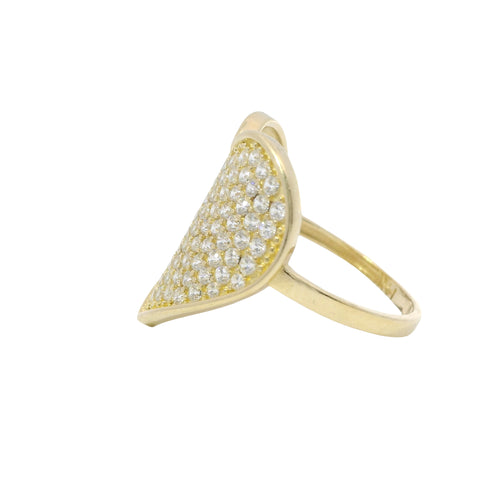 14KT Gold Ring Women's Curved Flat White CZ Stone Heart Plain Border and Band