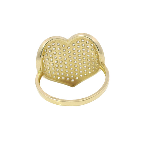 14KT Gold Ring Women's Curved Flat White CZ Stone Heart Plain Border and Band