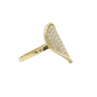 14KT Gold Ring Women's Curved Flat White CZ Stone Heart Plain Border and Band