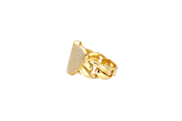 14KT Gold Ring Women's Curved White CZ Stone Cluster Heart Shape Cuban Link Band