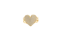 14KT Gold Ring Women's Curved White CZ Stone Cluster Heart Shape Cuban Link Band