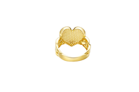 14KT Gold Ring Women's Curved White CZ Stone Cluster Heart Shape Cuban Link Band