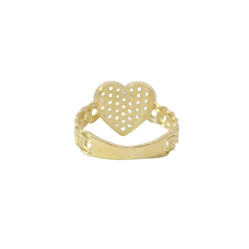 14KT Gold Ring Women's Cluster Curved White CZ Stones Heart Center with Plain Borders and Chino Link Band