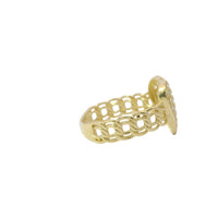 14KT Gold Ring Women's Cluster Curved White CZ Stones Heart Center with Plain Borders and Chino Link Band