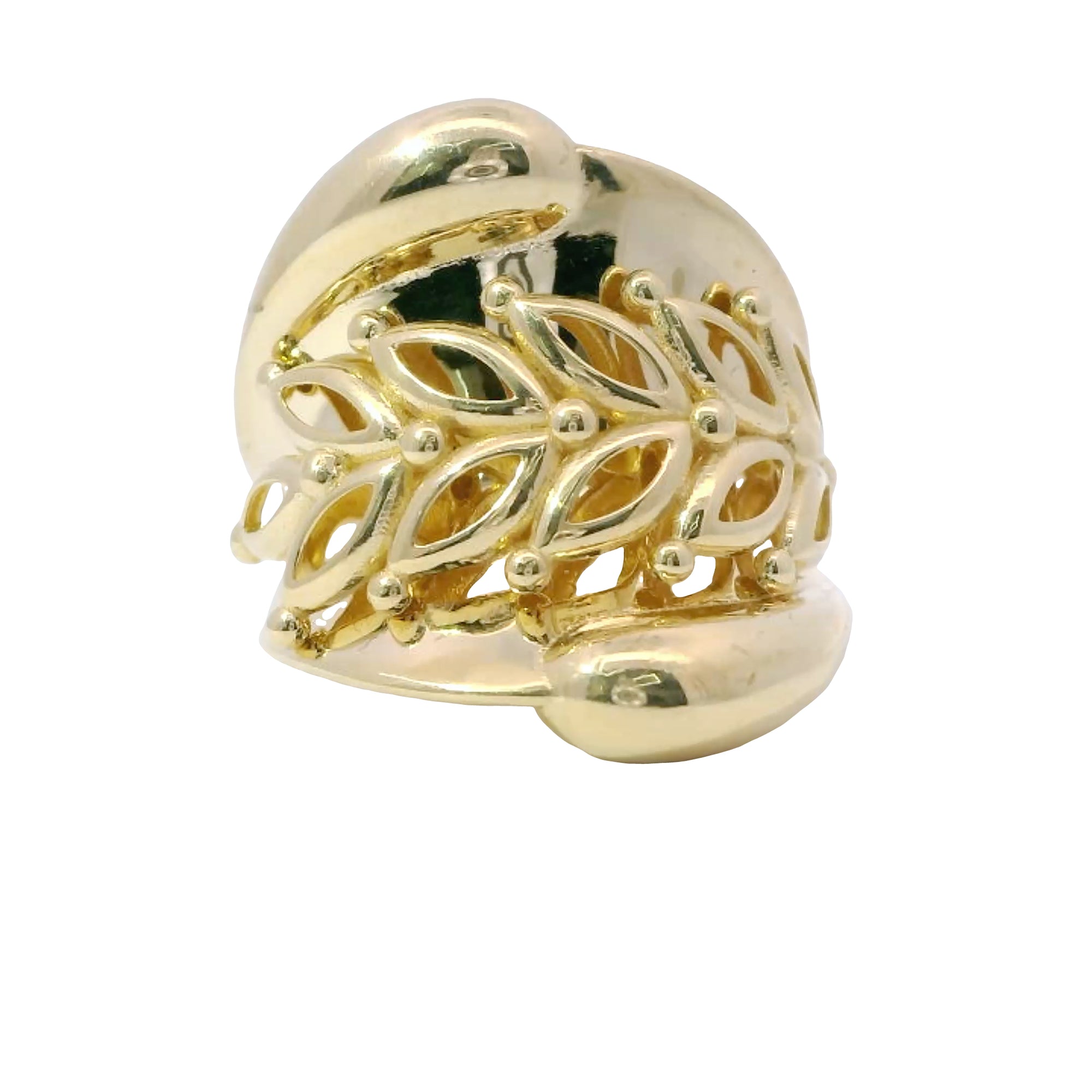 14KT Gold Ring Women's Cutout Leaf Branch Plain Wide Center Band