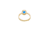 14KT Gold Ring Women's Oval Navy Blue Center Stone with White CZ Stone Border Chino Band