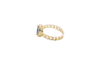 14KT Gold Ring Women's Oval Navy Blue Center Stone with White CZ Stone Border Chino Band