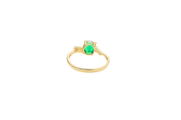14KT Gold Ring Women's Dark Green Oval Center CZ Stone with 3 High/Low Round White CZ Stones Shoulders and Plain Band