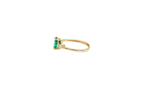 14KT Gold Ring Women's Dark Green Oval Center CZ Stone with 3 High/Low Round White CZ Stones Shoulders and Plain Band