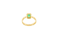 14KT Gold Ring Women's Dark Green Rectangle Center Stone with White CZ Stone Border and Chino Link Band