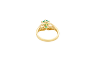 14KT Gold Ring Women's Dark Green Round 6 Prong Center CZ with White Baguette CZ Band and Plain Lips Border