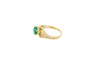 14KT Gold Ring Women's Dark Green Round 6 Prong Center CZ with White Baguette CZ Band and Plain Lips Border