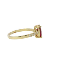 14KT Gold Ring Women's Dark Pink Rectangle Double Halo Center with Five White CZ Stones on Band Sides
