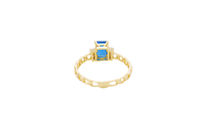 14KT Gold Ring Women's Rectangle Navy Blue Four Prong Center Stone with White CZ Stone Shoulder Straps and Chino Band