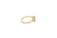 14KT Gold Ring Women's Rectangle Navy Blue Four Prong Center Stone with White CZ Stone Shoulder Straps and Chino Band