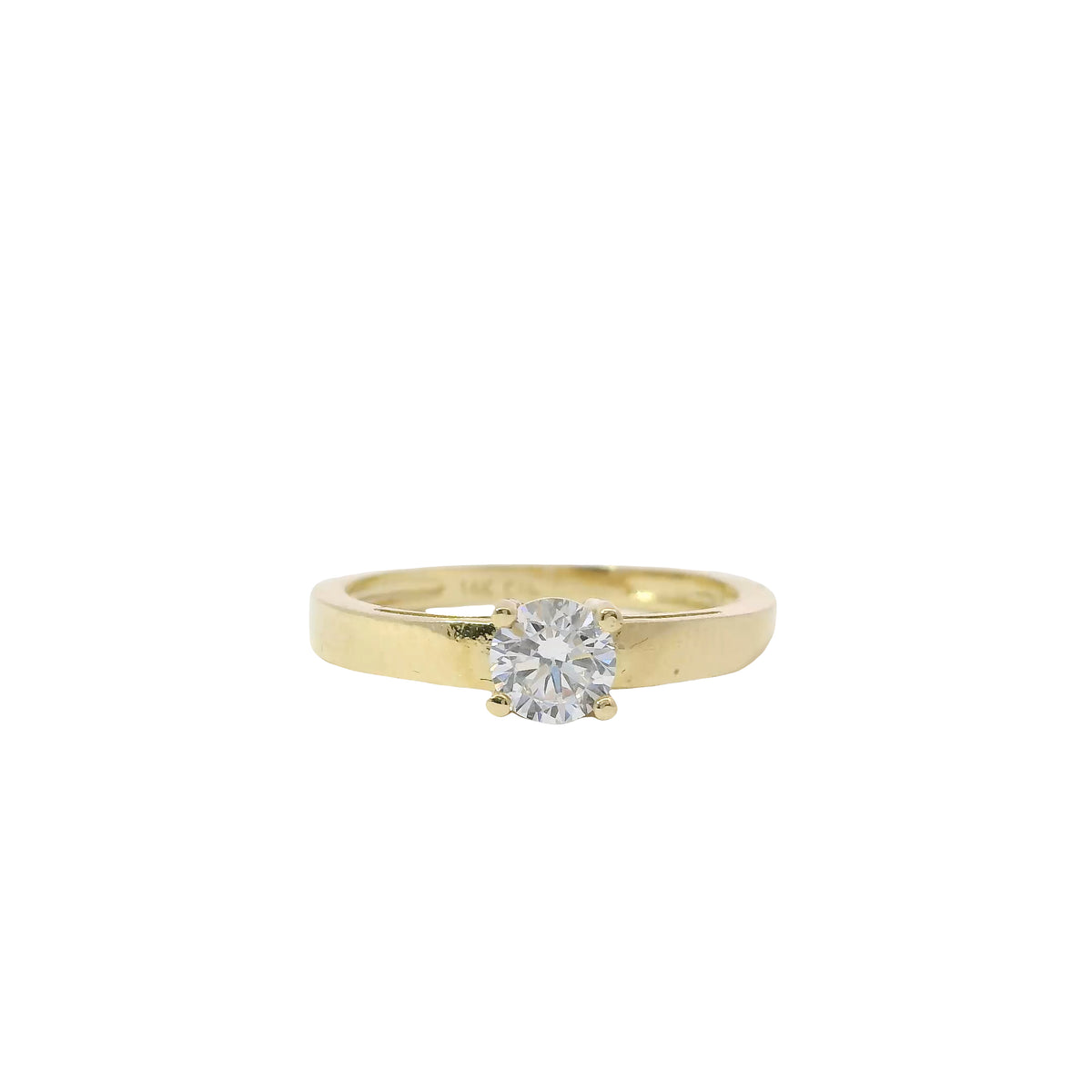 14KT Gold Ring Women's Double Halo 4 Prong White CZ Solitaire Plain Band Split Edge