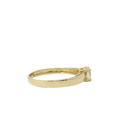 14KT Gold Ring Women's Double Halo 4 Prong White CZ Solitaire Plain Band Split Edge