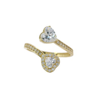 14KT Gold Ring Women's Double Heart White CZ Stone Bypass Band