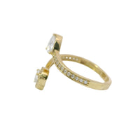 14KT Gold Ring Women's Double Heart White CZ Stone Bypass Band