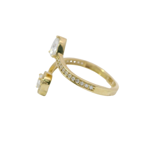 14KT Gold Ring Women's Double Heart White CZ Stone Bypass Band
