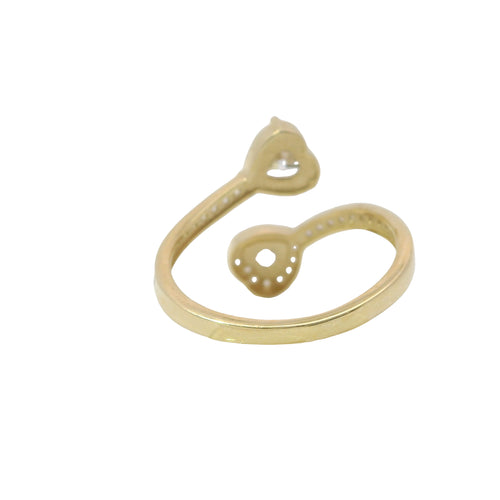 14KT Gold Ring Women's Double Heart White CZ Stone Bypass Band