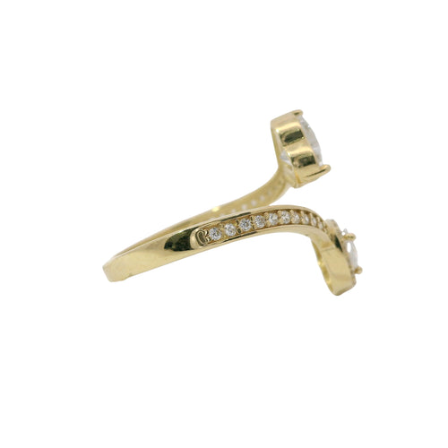 14KT Gold Ring Women's Double Heart White CZ Stone Bypass Band
