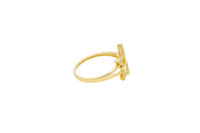 14KT Gold Ring Women's Double Star Shape White CZ Stone Outline Smaller Star Plain with Plain Split Band