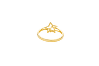 14KT Gold Ring Women's Double Star Shape White CZ Stone Outline Smaller Star Plain with Plain Split Band