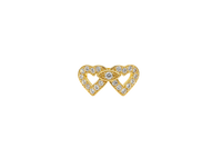 14KT Gold Ring Women's Double Open Heart with White CZ Stones Border and White CZ Stone Eye in Center of Hearts Plain Band