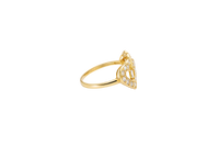 14KT Gold Ring Women's Double Open Heart with White CZ Stones Border and White CZ Stone Eye in Center of Hearts Plain Band