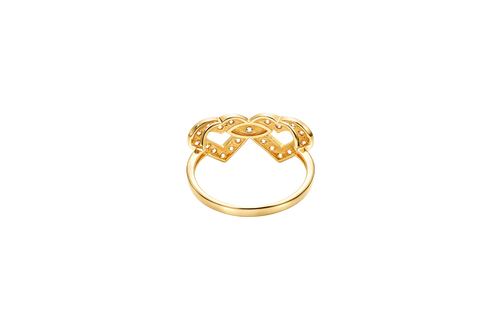 14KT Gold Ring Women's Double Open Heart with White CZ Stones Border and White CZ Stone Eye in Center of Hearts Plain Band