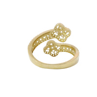 14KT Gold Ring Women's Double White CZ Stones Bypass Clover with CZ Stones Band