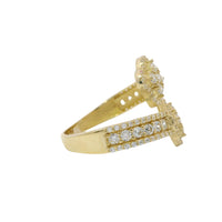 14KT Gold Ring Women's Double White CZ Stones Bypass Clover with CZ Stones Band