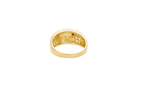 14KT Gold Ring Women's Elephant Band with White CZ Stones Sides Pink CZ Eye Plain Band