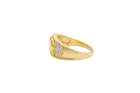 14KT Gold Ring Women's Elephant Band with White CZ Stones Sides Pink CZ Eye Plain Band