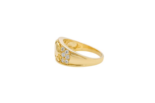 14KT Gold Ring Women's Elephant Band with White CZ Stones Sides Pink CZ Eye Plain Band