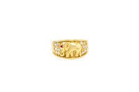 14KT Gold Ring Women's Elephant Band with White CZ Stones Sides Pink CZ Eye Plain Band