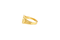 14KT Gold Ring Women's Embossed Oval Elephant Coin 5 Line Side Band