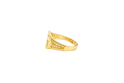 14KT Gold Ring Women's Embossed Oval Elephant Coin 5 Line Side Band