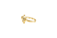 14KT Gold Ring Women's Left Facing Dark Pink Eye Elephant Shape with 4 White CZ Stones Body Plain Band