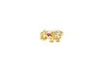 14KT Gold Ring Women's Left Facing Dark Pink Eye Elephant Shape with 4 White CZ Stones Body Plain Band