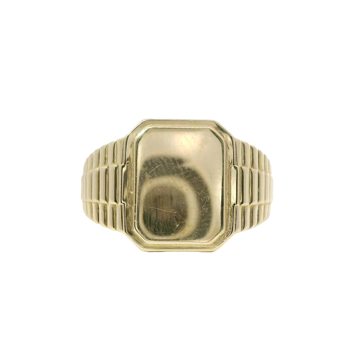 14KT Gold Ring Women's Engravable Rectangle with Watch Band Sides