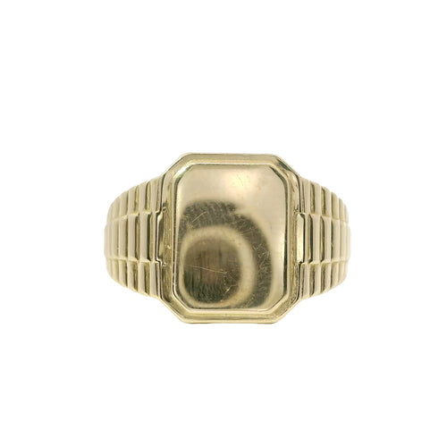 14KT Gold Ring Women's Engravable Rectangle with Watch Band Sides