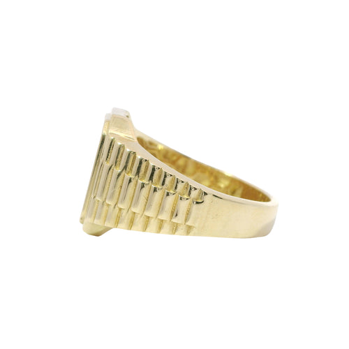 14KT Gold Ring Women's Engravable Rectangle with Watch Band Sides