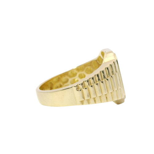 14KT Gold Ring Women's Engravable Rectangle with Watch Band Sides