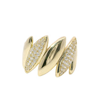 14KT Gold Ring Women's Five Abstract Puff Marquise Shaped Leaves Plain / Round White CZ Stones