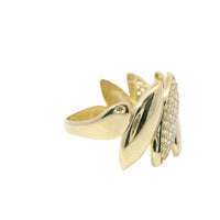14KT Gold Ring Women's Five Abstract Puff Marquise Shaped Leaves Plain / Round White CZ Stones