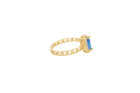 14KT Gold Ring Women's Marquise Navy Blue Center Stone with White CZ Stone Border Chino Band